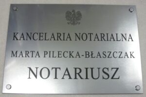 Szyld notarialny grawerowany w laminacie metalizowanym - stal szczotkowana