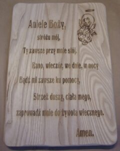 Deska drewniana grawerowana  - modlitwa do Aniła Stróża